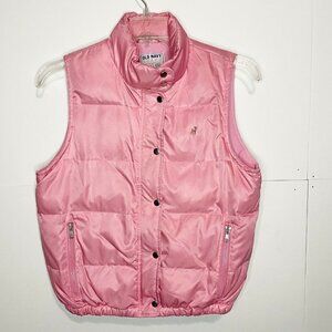 Old Navy Sz Small Pink Quilted Puffer Vest Womens Fleece Lined Zip Pockets
